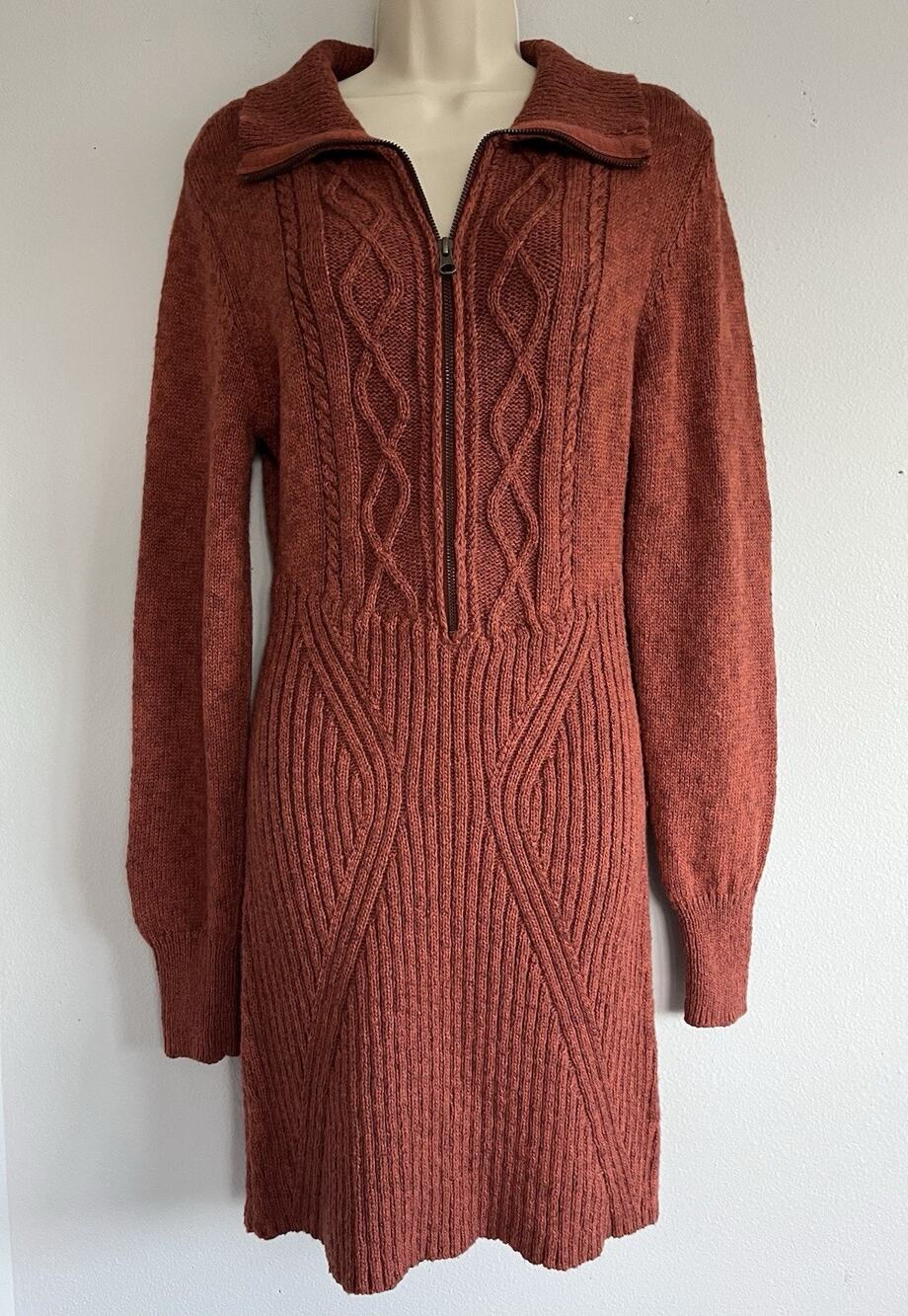 Free People Mont Blanc Cable Knit Sweater Dress Rust Red Mini Boho Chic Sz L
